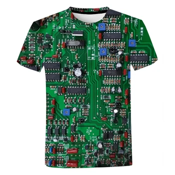 Placa de circuito Impresso em 3D T-Shirt Homens Mulheres Verão Casual Chip Eletrônico de Manga Curta Harajuku Streetwear Oversized T-shirt