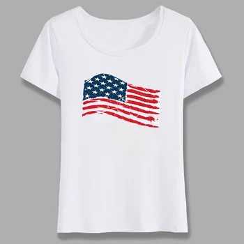 Verão Tops EUA a Bandeira das Mulheres T-Shirt Bandeira Americana Tshirt Fãs Nostalgia Bandeira dos Estados Unidos do Estilo de T-shirts Para Menina Camisa