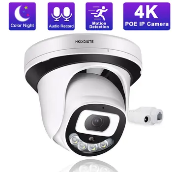 8MP 4 K POE Câmera de Segurança IP H. 265 Interior do CCTV da Casa do Tecto da Abóbada da Cor da Câmera de Visão Noturna de Vigilância de Vídeo Cam, gravação de Áudio