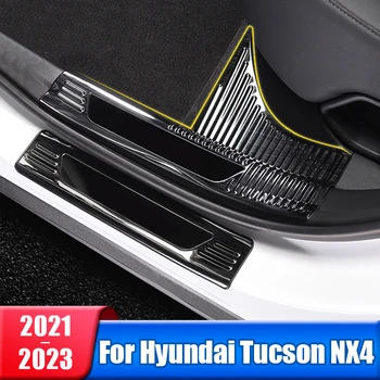 De Aço inoxidável Porta do Carro Protetor de Soleira Tampa Para Hyundai Tucson NX4 2021 2022 2023 Híbrido Linha N bem-vindo Pedal Guarnição Acessórios
