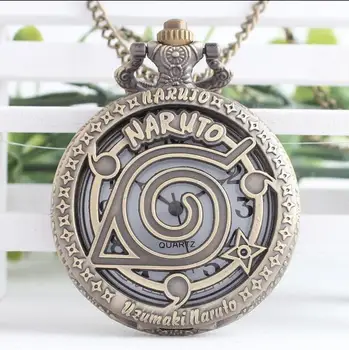 Anime Naruto Moda quartzo Flip ocos de Bronze antiguidades estudantes dom Colar de relógios de bolso Atacado 1 PCS