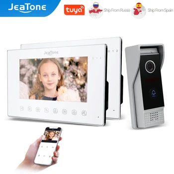 JeaTone 1080P Tuya Smart wi-Fi Intercomunicador de Vídeo para a Casa de 7 Polegadas sem Fio de Telefone Video da Porta com 2 Monitor + 1 com Fio Campainha Câmara