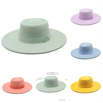 Simples Porkpie Chapéu de Aba Larga Homens Mulheres elegantes, de estilo retro Britânico de lã de jazz chapéu de outono e de inverno de cor sólida chapéu Panamá