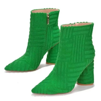 Mulheres Botas De 2022, A Marca De Design De Senhoras Ankle Boots Verde Dedo Apontado Romano Botas De Mulheres Da Praça De Calcanhar Zíper Sexy Botas De Mulheres Botties