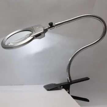 2,5 x 5x Novo Iluminado Lupa Clip-on tampo de Mesa LED Lâmpada de Leitura de Grandes Lente de Lupa com Braçadeira