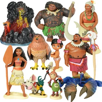 10pcs/conjunto de desenhos animados Moana Princesa Lenda Vaiana Maui Chefe de Tui Tala Heihei Pua Figura de Ação de Decoração de Brinquedos Para Crianças, Presente de Aniversário