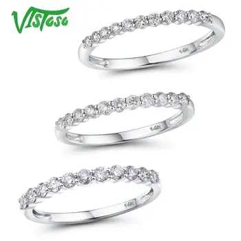 VISTOSO Anéis de Ouro Para Mulheres Genuínas 14K 585 Anel de Ouro Branco Diamante Espumante Promessa de Anéis de Noivado Aniversário de Finas Jóias