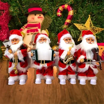 2020 Novas 30cm Elétrica Papai Noel Com o instrumento Musical Música de Pelúcia Boneca Decoração Enfeites de Brinquedos presentes de Natal