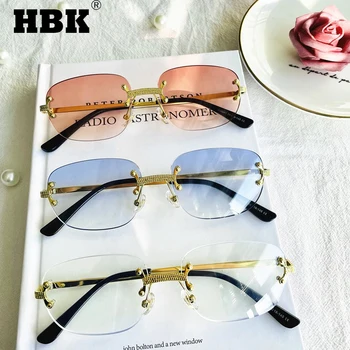 HBK Pequeno sem aro dos Óculos de sol das Mulheres Azul Espelho sem moldura de Ouro Vermelho, Óculos de Sol com Armação de Liga de tipo Clássico Designer Tons de Castanho