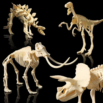3D DIY Esqueleto de Dinossauro Montado Modelos de Brinquedo,3D Escavação Escavação kits da Série Mini Triceratops/Stegosaurus/Velociraptor Brinquedo Quebra-cabeça