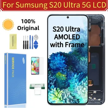 Original AMOLED de LCD Para Samsung Galaxy S20 ultra G988 G988F com Moldura de Tela LCD Touch screen Digitalizador Para S20u Peças de Reparo