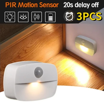 3pcs Sensor de Movimento do Armário de Cozinha da Lâmpada sem Fio da Noite do DIODO emissor de Luz de Baterias Bedroom Decor Luzes da Noite para o Quarto Corredor Closet
