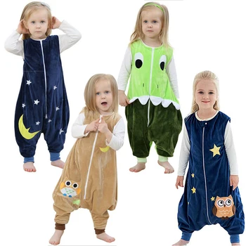 Flanela De Desenhos Animados Quente Pijamas Romper Do Inverno Do Outono Saco De Dormir, Roupas De Bebê Menina De Pijama De Criança De Meninos Crianças Macacões Ano Novo