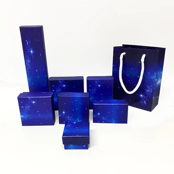Wholesale10Pcs/monte Azul Escuro Céu Estrelado Caixa de Presente o Anel de Colar de Jóias de Embalagem Caixa de Brinco Colar Pulseira de Armazenamento de Caso