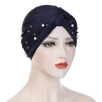 Mulheres muçulmanas Beading Turbante Chapéu Hijab Caps quebra Cabeça Lenço Feminino, Elástico, de Gorro de Bonnet de Quimio Turbante Islâmica da Índia Caps