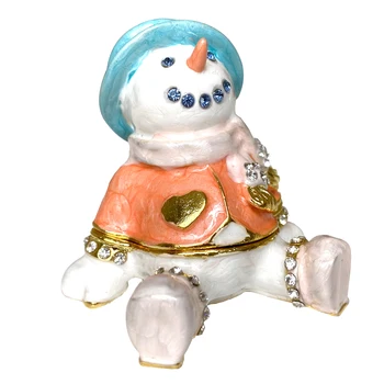 Metal Boneco de neve Caixa do Trinket Cristais Collectible Figurine, Pintados à Mão, Jóias estojo de Decoração de Casa de Tema de Natal, Senhora, Dom