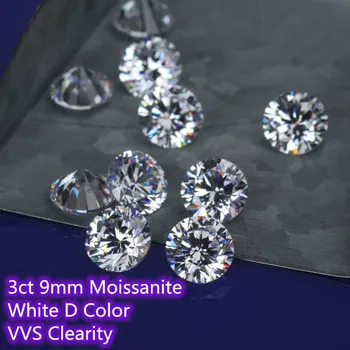 9mm 3ct Quilate D Cor Moissanite Corte Brilhante Redondo moissanites de Pedra Solta Anel de Diamante Jóias Pingente, Brincos Material