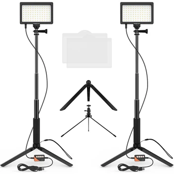 NOVO Vídeo de LED de Luz de Iluminação Fotográfica Mini Luz de Painel 2 Conjunto com Tripé USB Dimmable Bi-Cor de 3200K-5600K para sessão de Fotos