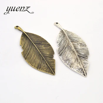 YuenZ 1pcs 2 cor prata Antiga cor de folha de árvore Encantos Banhado Pingentes Fazer a Jóia de DIY de Artesanato 82*37mm Q304