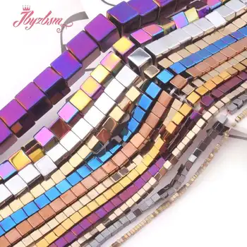 Televisão Suqare Cubo de Hematita Chapeamento Colorido Junta Pires de Contas para DIY Encantos Acessórios Colar Braceletes de Fazer a Jóia de 15