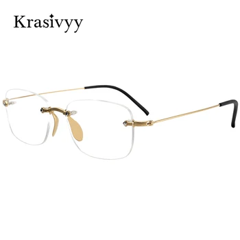Krasivyy Praça Óculos Sem Aro Moldura Homens Titânio Puro Mulheres Óptico Prescrição De Óculos Coreano Sem Moldura Óculos De Miopia