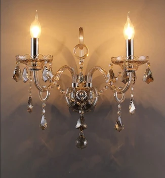 2 cabeças de Bar Vintage cognac Arandelas de Parede espelho do Banheiro da vela do DIODO emissor de Luz de Iluminação do hotel E14 led, luminárias de Parede de cristal de Lâmpadas de Parede