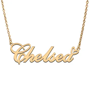 O Coração do amor do Chelsea Nome de Colar para Mulheres de Aço Inoxidável Prata e Ouro Pingente Placa de identificação Femme Mãe da Criança Meninas Dom
