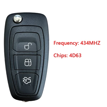 CN018047 Para Ford Mondeo Focus C-Max, Grand Galaxy S-Max 3 Botões Flip Remoto Chave do Carro Fob 433MHz com 63+ CHIP 5WK49986