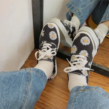 Daisy Sapatos de Lona Feminino 2019new Alunos Versão coreana Do Selvagem Ulzzang Harajuku Porta do Vento Sapatos Mulheres Ins Maré Tênis Sapatos