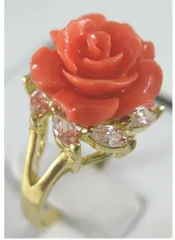 Muito 18KGP-de-Rosa Coral, Rosa Flor Mulheres' s Ring AAA+ Tamanho 6-9