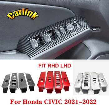 Para Honda Civic 11 Gen RHD LHD 2021 2022 ABS Carbono/Vermelho/Fosco Carro do Lado da Porta de Vidro de Janela Interruptor com Guarnição de Interiores Acessórios