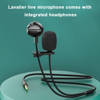 Mini de 3,5 mm Microfone Portátil Com Fone de ouvido com Clipe de Lapela Microfone de Condensador para o Telefone Portátil para vapor vivo bate-papo de Voz KTV