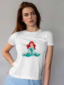 A Pequena Sereia Ariel T-shirt das Mulheres de Estilo Jovem da Moda Princesa da Disney Roupas de Verão 2022 Estética Bonito T-Shirt Para Meninas