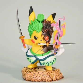 4 Polegadas Anime Pokemon Figura Pikachu Kawaii Cosplay Roronoa Zoro Estatueta Estátuas GK Coleção de Aniversário de Boneca de Presente para as Crianças