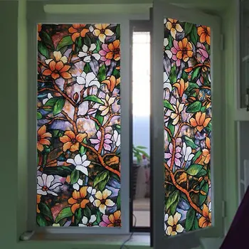 A Arte da pintura Decorativa de Privacidade Janela de Película de Filme Manchado Flor de Vidro Adesivo PVC Opaco Estático Cola Grátis casa de Banho Varanda Sombra
