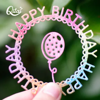 Feliz Aniversário Quadro de balão QITAI 2PCS de Corte de Metal Morre Estêncil Para DIY Scrapbooking Relevo Cartões de Papel Morrem os Cortadores de MD369