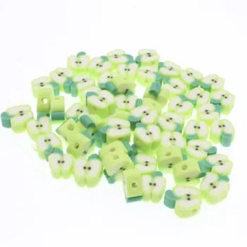 CHONGAI 50Pcs Maçã Verde Grânulos de Argila do Polímero Esferas Espaçador Miçangas Para Fazer Jóias DIY Pulseira colar 9X11mm