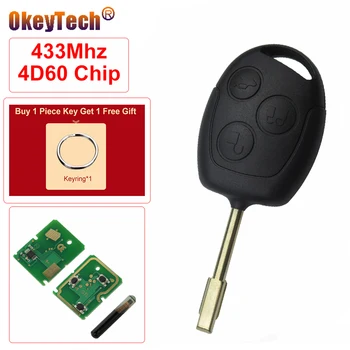 OkeyTech 3 Botão 315/433Mhz 4D60Transponder Chip Chave de Controle Remoto Para Ford Focus KA Trânsito K2 Mondeo Fiesta Substituição Chave