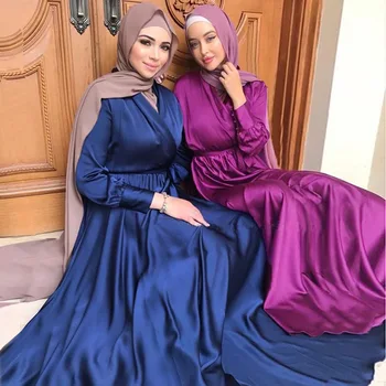 O Ramadã Cetim Vestido Longo Abaya De Moda As Mulheres Criss Cross Decote Cintura Hijab Muçulmano Manto De Noite, Vestido De Festa Em Dubai, Turquia Kaftan