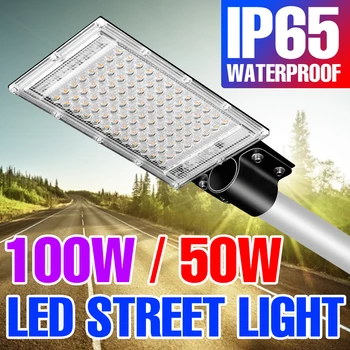 LED Refletor 220V Lâmpada de Rua IP65 Waterproof a Luz de Inundação Exterior Iluminação de Jardim Holofotes 50W, 100W Conduziu a Luzes da Estrada Com a Pole