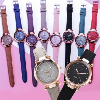 Relógios de luxo para as Mulheres do Vintage tira de Couro das Mulheres Relógio de Quartzo Senhoras Relógio coreano Céu Estrelado Requintado Diamante relógio de Pulso