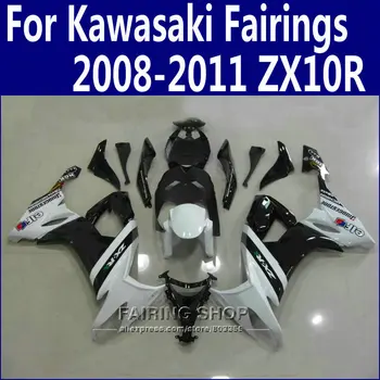 Carenagens em Abs Para a Kawasaki Ninja zx10r 2008 2009 2010 2011 08 09 10 11 Branco preto Carenagem kit de +Personalizar livre n10
