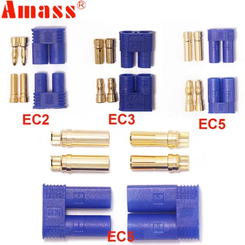 5pair Acumular EC2 EC3 EC5 Conector de Bateria Kit Masculino Feminino 2.0 mm 3,5 mm 5,0 mm Banhado a Ouro Plug Banana para o RC Modelo da Bateria Partes