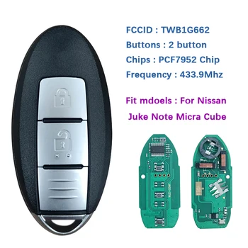 CN027035 de Reposição 2 Botão de Chave Inteligente Para Nissan Juke Nota Micra Cubo Remoto FCCID TWB1G662 433.9 mhz PCF7952 Chip