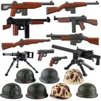 EUA WW2 Soldado Figuras Armas Armas Helemet Militar Blocos de Construção de Brinquedos Presentes Mini Tijolos Rifle Submachine Armas de Sniper Pistol