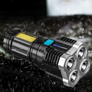 Plástico ABS De 4 de Iluminação de Luz do DIODO emissor de luz 4 COB Lanterna Portátil Mini lanterna de mão USB Recarregável Com Construído na Bateria 18650