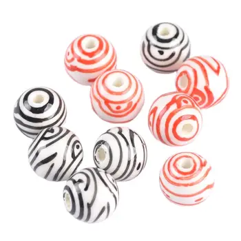 10pcs Vermelho/Preto Zebra stripe Rodada 12mm de Porcelana Cerâmica Solta Esferas Espaçador Muito Para Fazer Jóias DIY Artesanato Conclusões