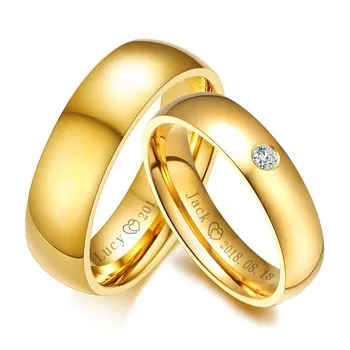 Simples Par de aliança de Casamento Anéis para Mulheres, Homens Personalizadas Nome do Registro Data Amantes de Presente de Aniversário de Jóias