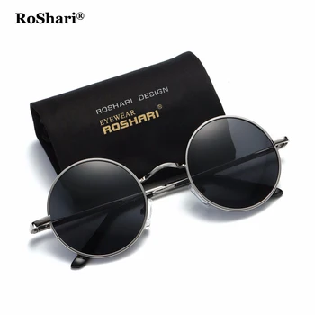 RoShari Vintage Steampunk óculos de sol polarizados mulheres o design da marca homens Rodada quadro preto preto lente de óculos de Sol dos homens gafas de sol