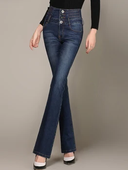 Xisteps Plus Size Mulheres Magras Azul Jeans Pretas Do Denim, Calças De Cintura Alta Queimado Calças Feminino Esticar Calças 2022 Novo Outono